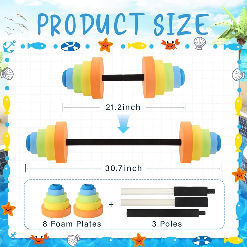 RoundFunny Adjustable 30.7" Aquatic Exercise Dumbbells Water Dumbbell Pool Resistance Aquatic Fitness Swim Barbell with 4 High-density EVA Foam for Water Aerobics Weight Loss - Image 2